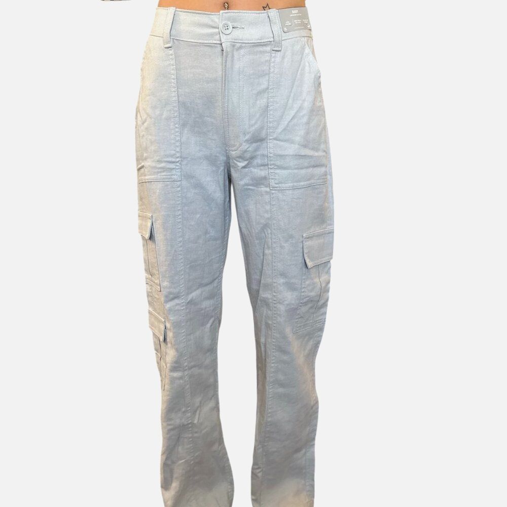 Hollister Ultra High Rise Baggy Cargo Pants XS Linen Blend Light Gray Utility